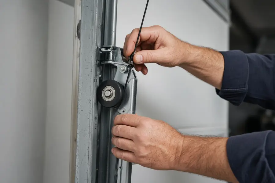 Garage door off-track and cable repair at a Dallas-area home (placeholder photo)